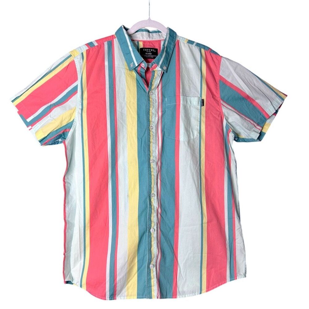 Empyre Mens Multicolor Striped Short Sleeve Shirt XL Cotton Retro Camp Bowling‎